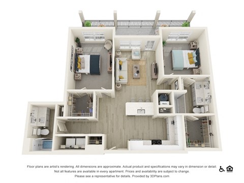 Floor plan for 2 beds, 2 baths, 1154 sqft